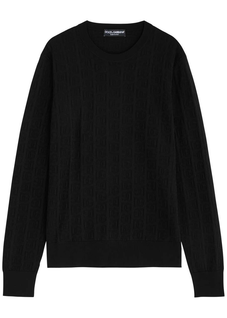 Dolce & Gabbana Logo-intarsia Silk-knit Jumper – Black – 50 (IT50 / L) Dolce & Gabbana Logo-intarsia Silk-knit Jumper – Black – 50 (IT50 / L)