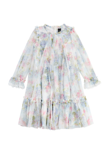 Needle & Thread Kids Hydrangea Printed Tulle Dress In Multicoloured