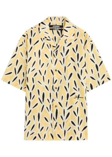 Jacquemus Yellow Cotton Jean Shirt With Playful Leaf Pattern In Yellow