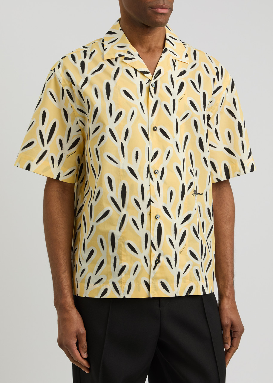 Jacquemus Yellow Cotton Jean Shirt With Playful Leaf Pattern In Yellow