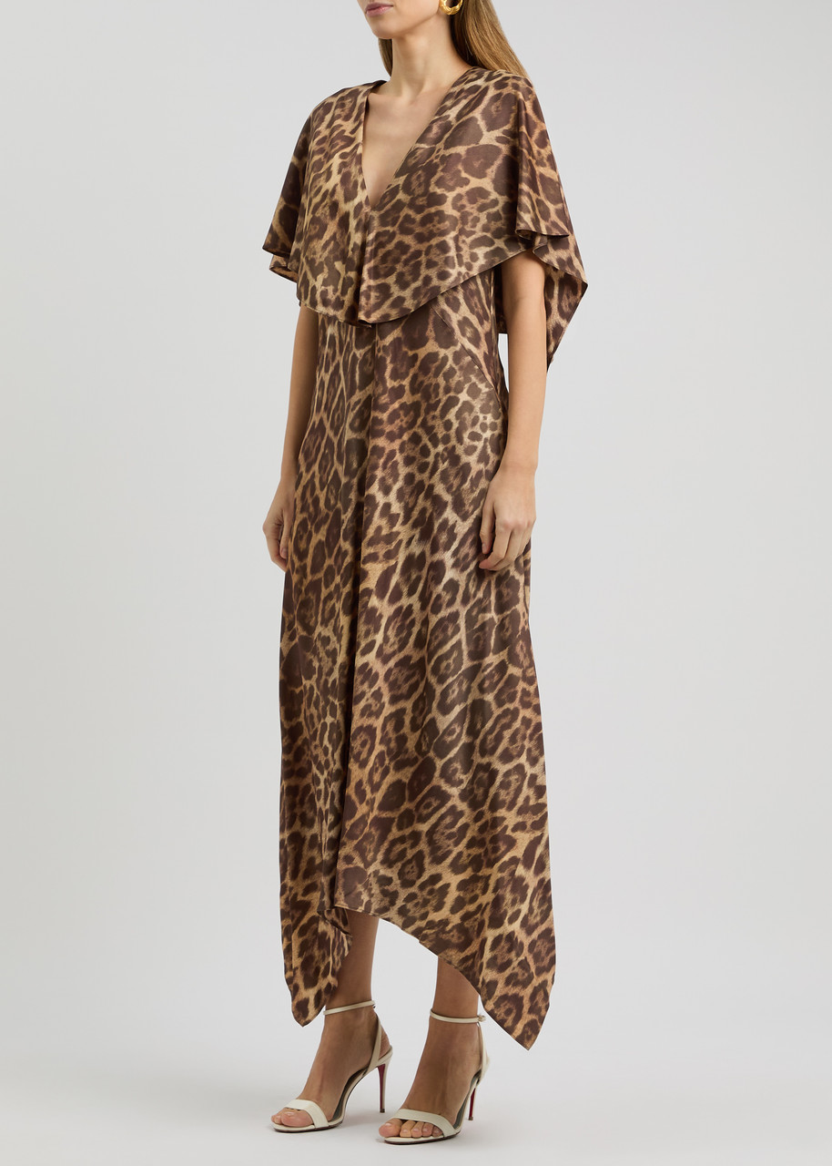 Stella Mccartney Leopard-print Satin Midi Dress In Multi Animal
