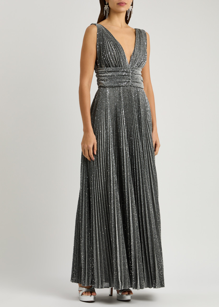 Dolce & Gabbana Sequin-embellished Pleated Lamé Gown In Grey