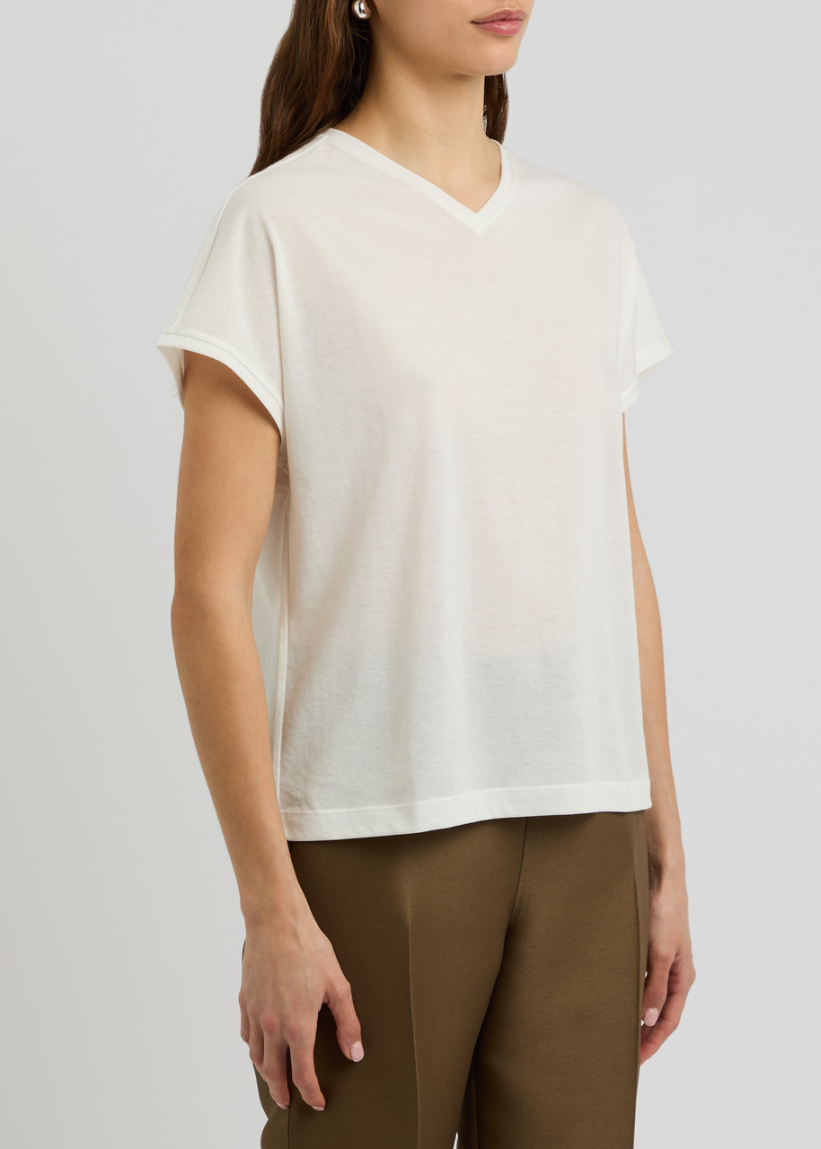 Shop Khaite Davra Cotton-blend T-shirt In Cream