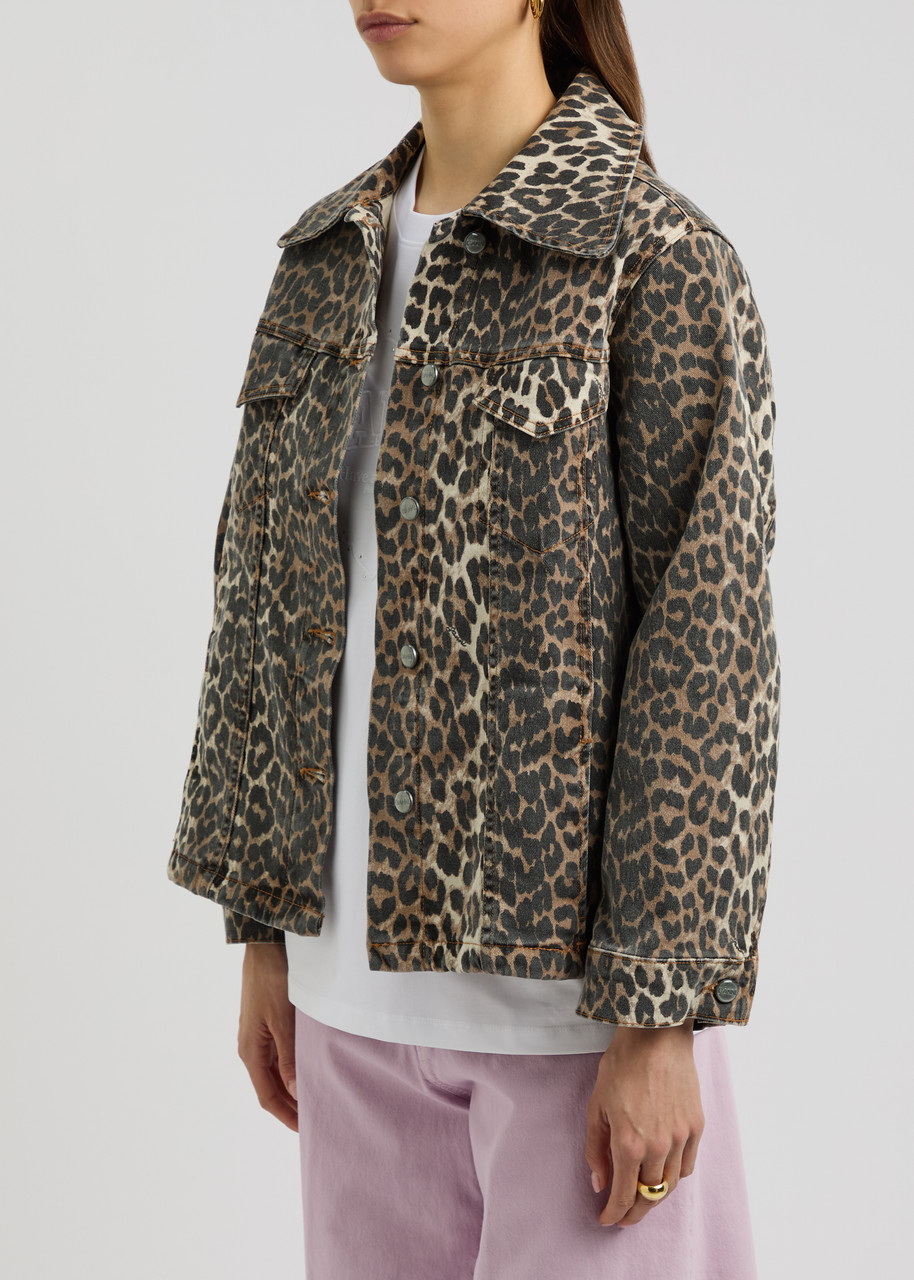 Ganni "leopard Print Denim Jacket" In Leopard
