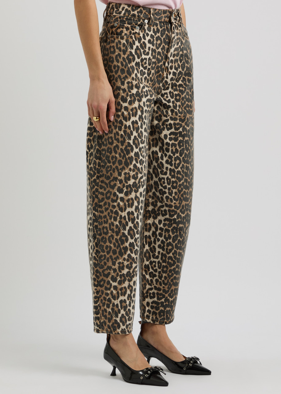 Ganni Stary Barrel Jeans In Leopard In Leopard