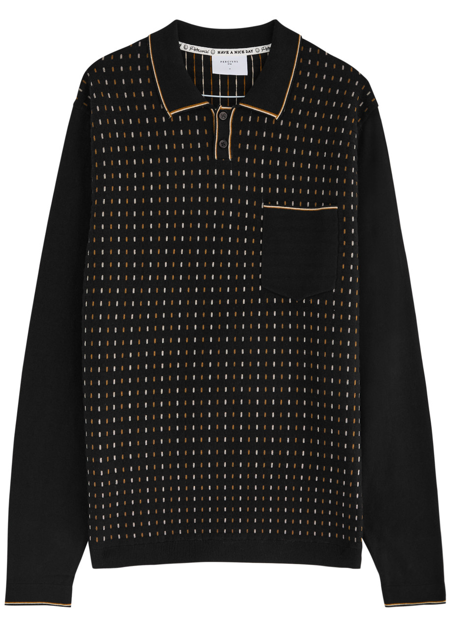 Percival Kihara Organic Cotton Jacquard Polo Sweater In Black