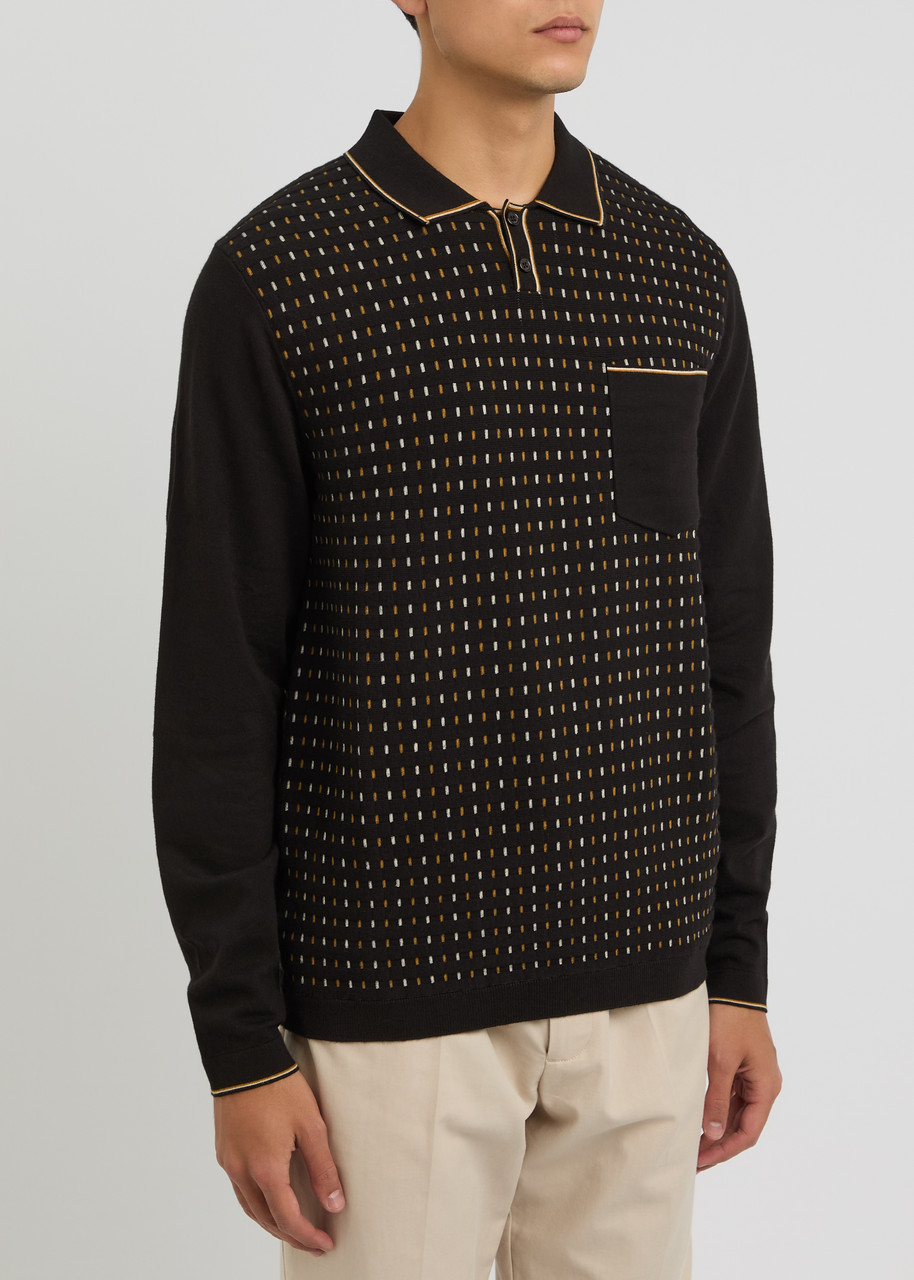 Percival Kihara Organic Cotton Jacquard Polo Sweater In Black