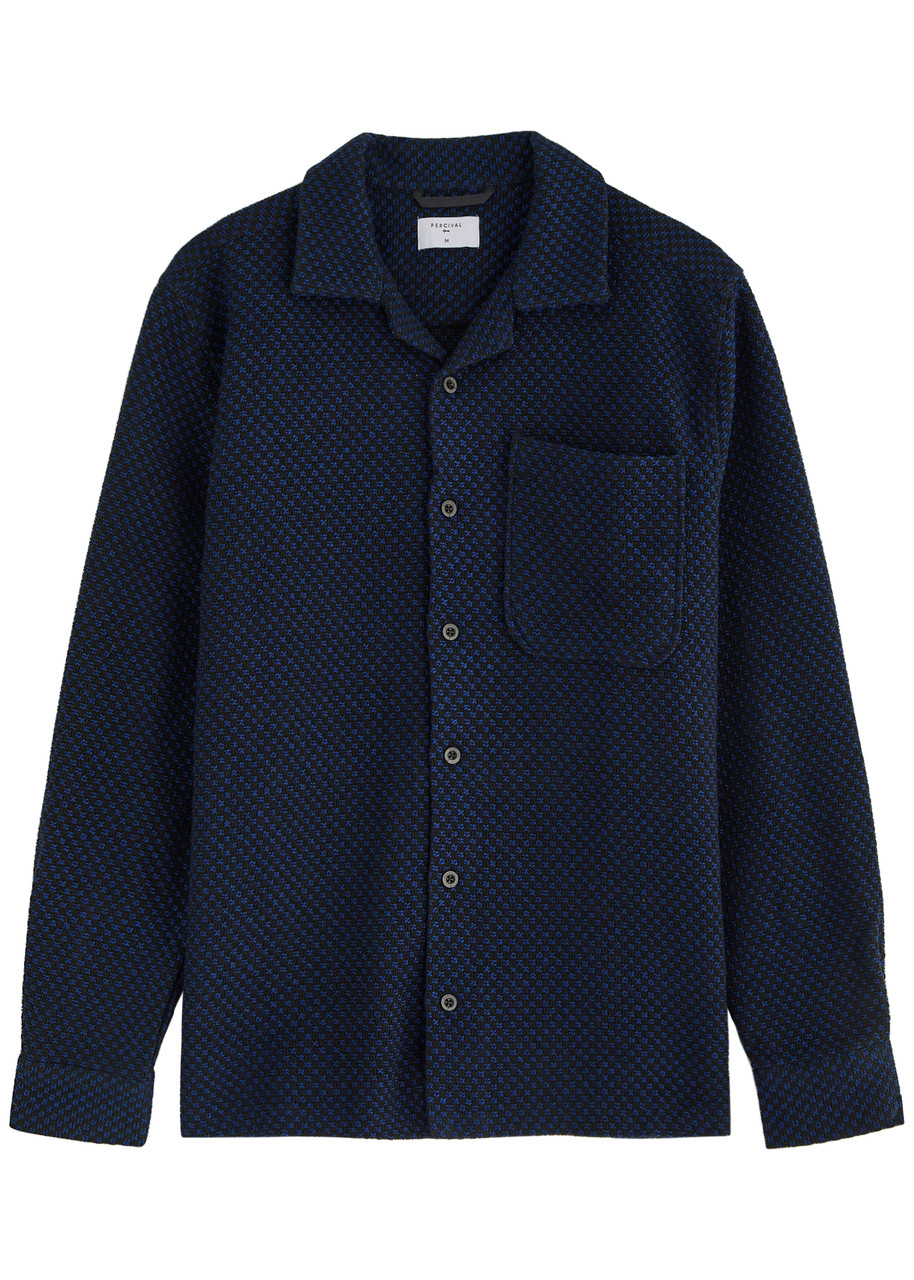 Percival Ashdown Patterned-intarsia Woven Shirt In Navy