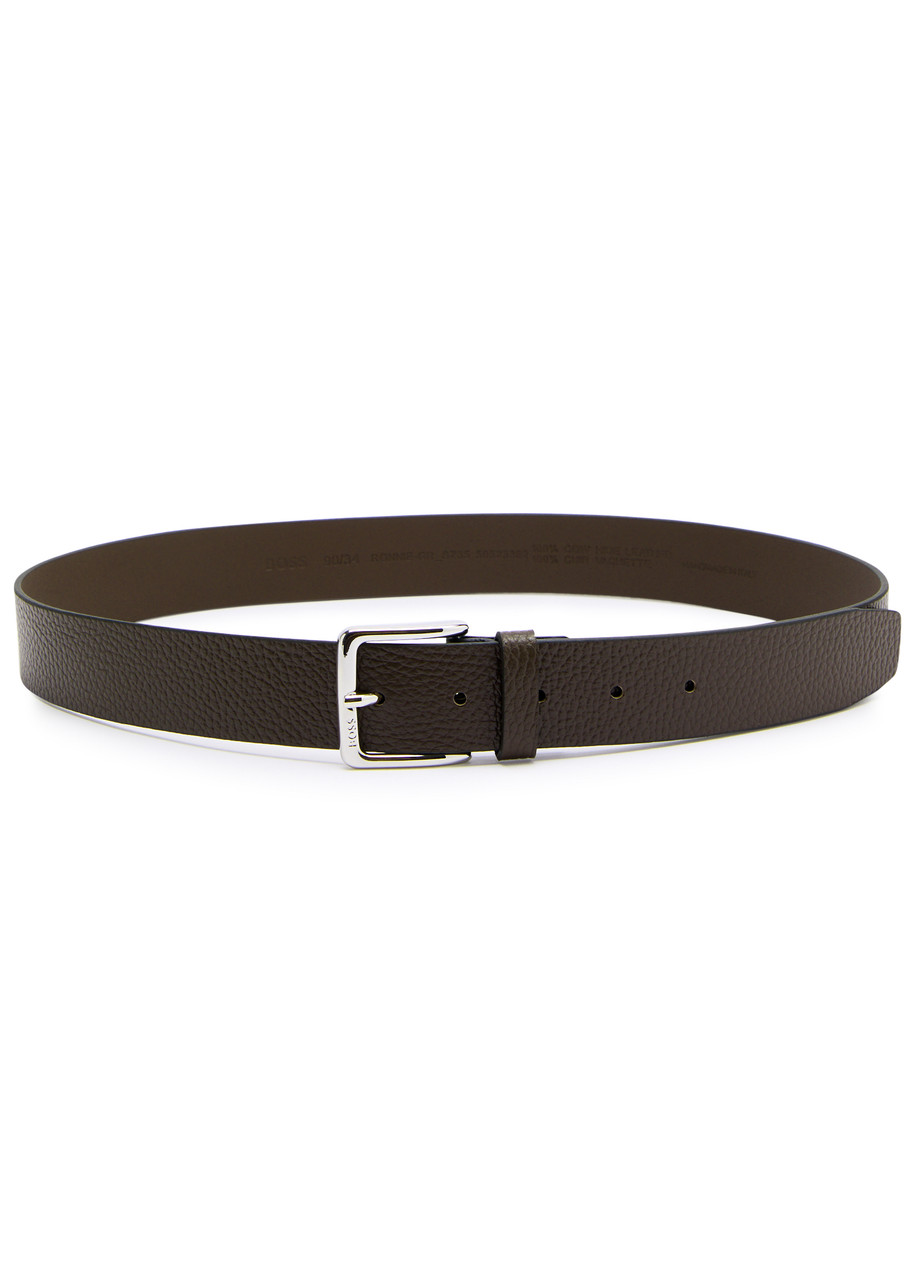 Hugo Boss Boss Ronnie Grained Leather Belt In Brown