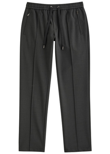 Dolce & Gabbana Virgin Wool Trouser With Drawstring In Dark Grey