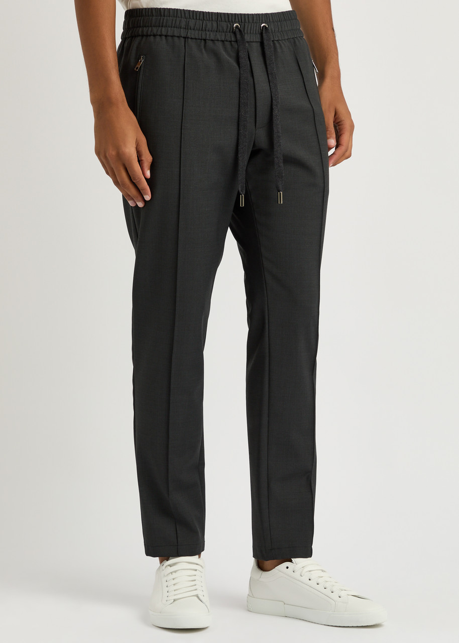 Dolce & Gabbana Virgin Wool Trouser With Drawstring In Dark Grey