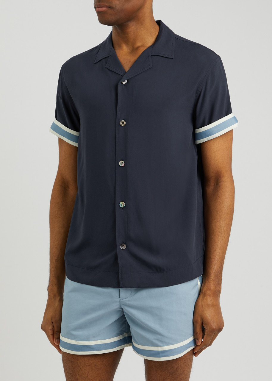  Che Valbonne Stripe-trimmed Shirt - Navy - L 