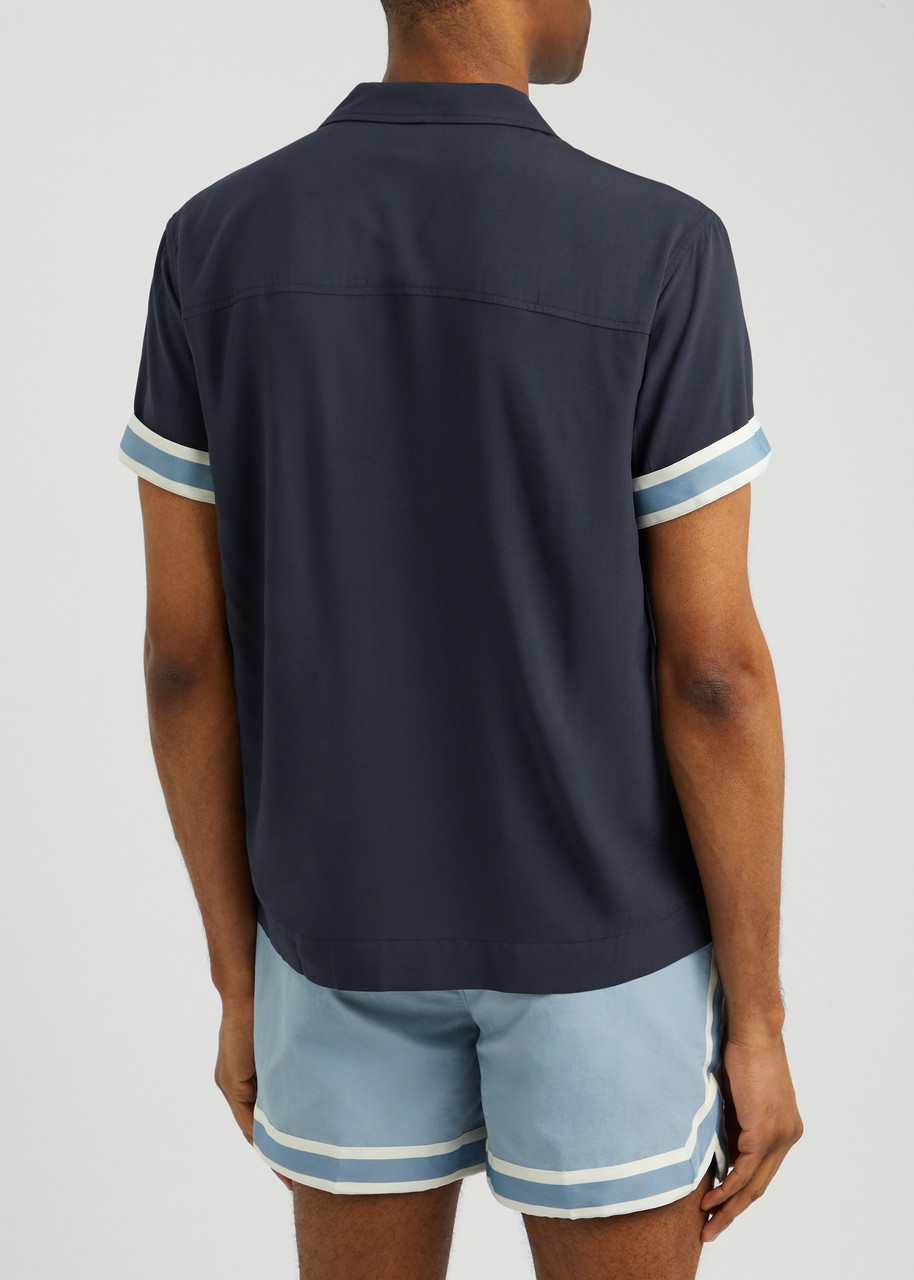  Che Valbonne Stripe-trimmed Shirt - Navy - L 