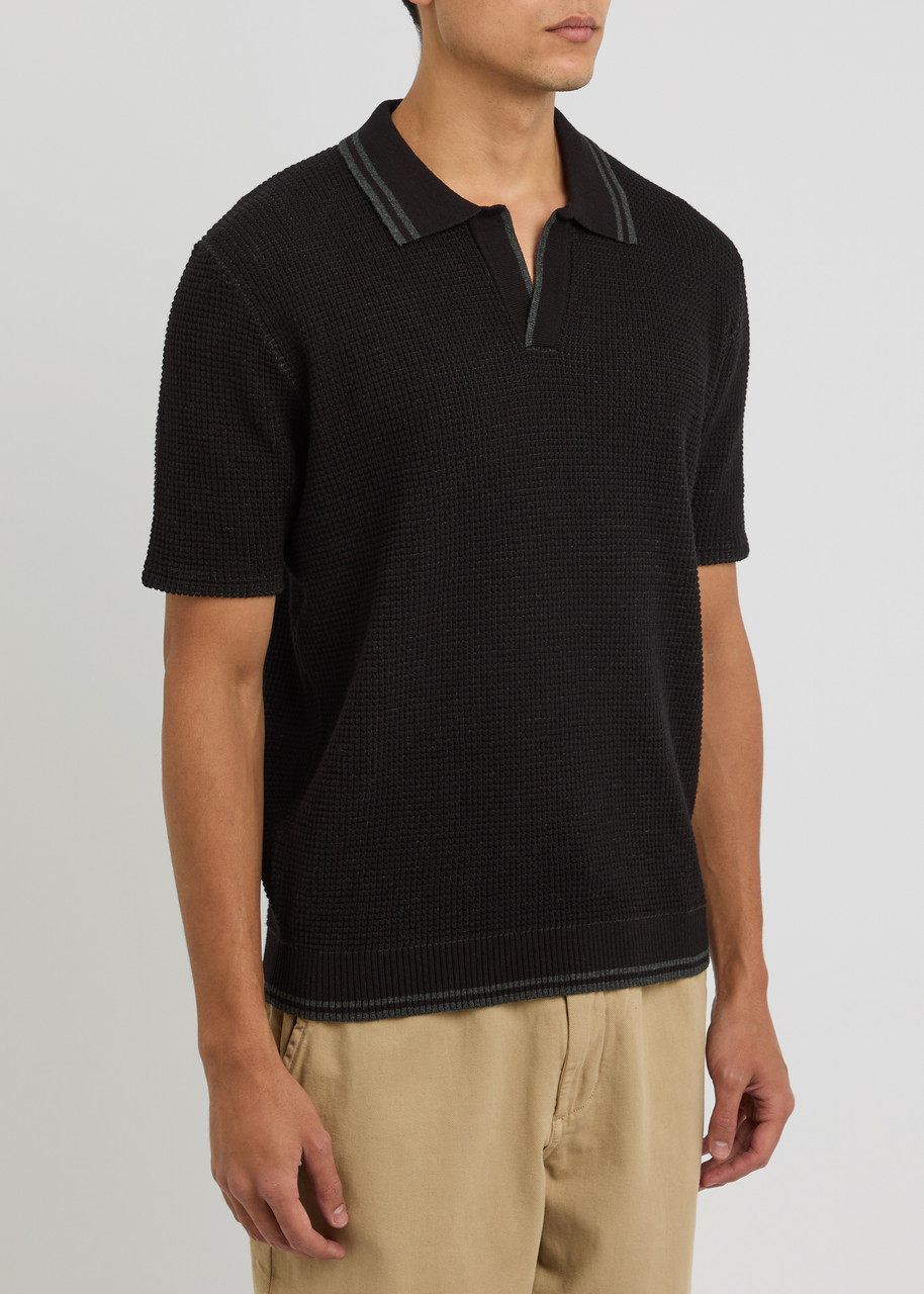 Percival Cassette Short Sleeve Cotton Polo Sweater In Black