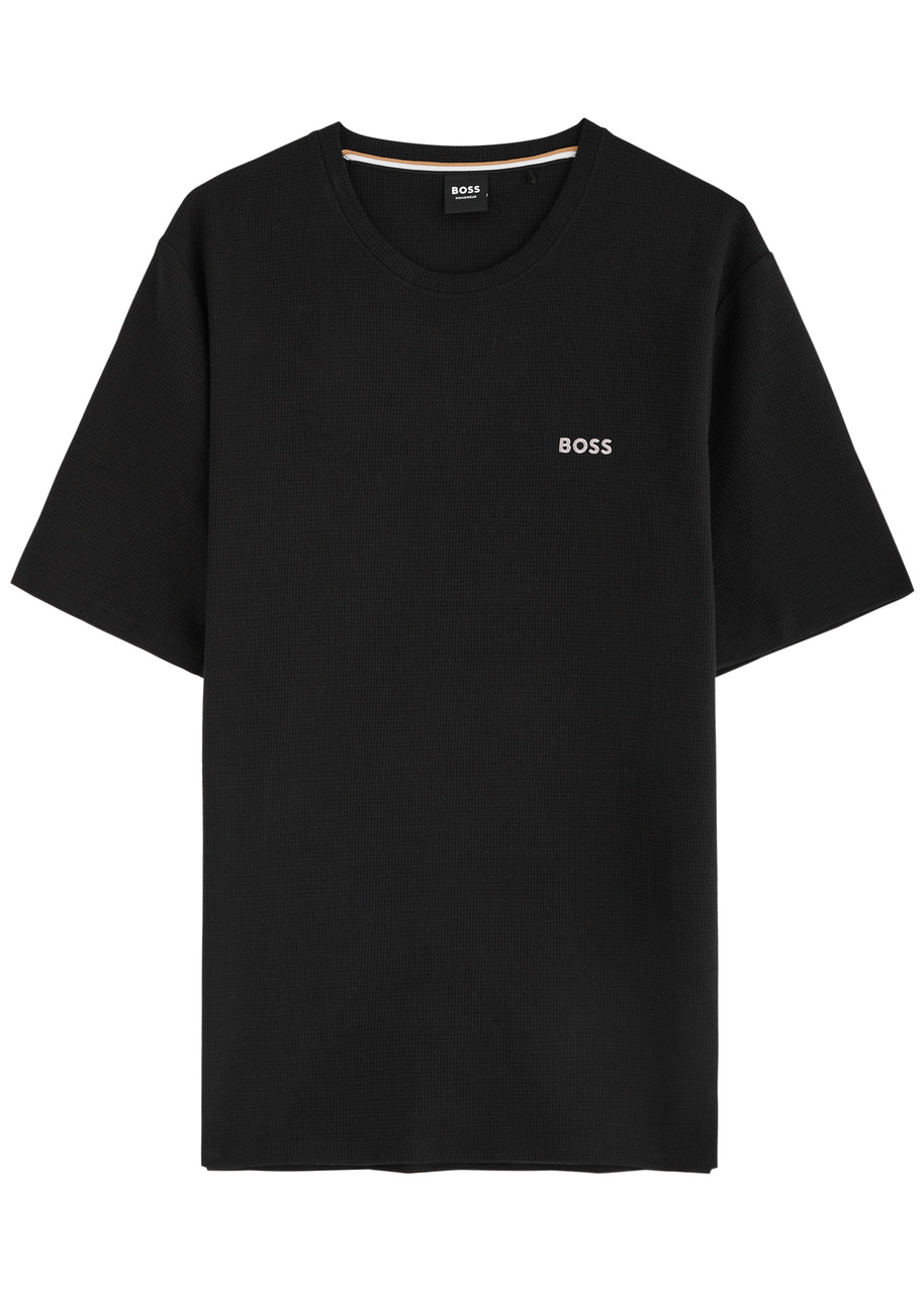 Boss Logo Waffle-knit Cotton-blend T-shirt – Black – L Boss Logo Waffle-knit Cotton-blend T-shirt – Black – L
