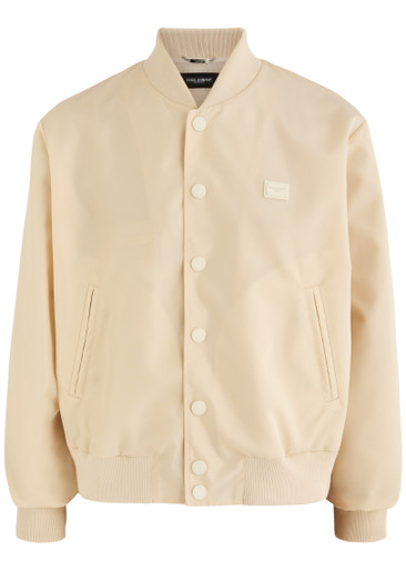 Dolce & Gabbana Logo Nylon Bomber Jacket In Off White