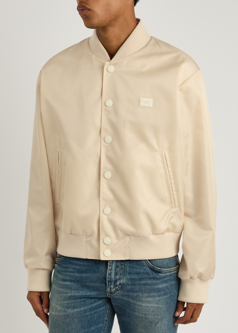 Dolce & Gabbana Logo Nylon Bomber Jacket In Off White