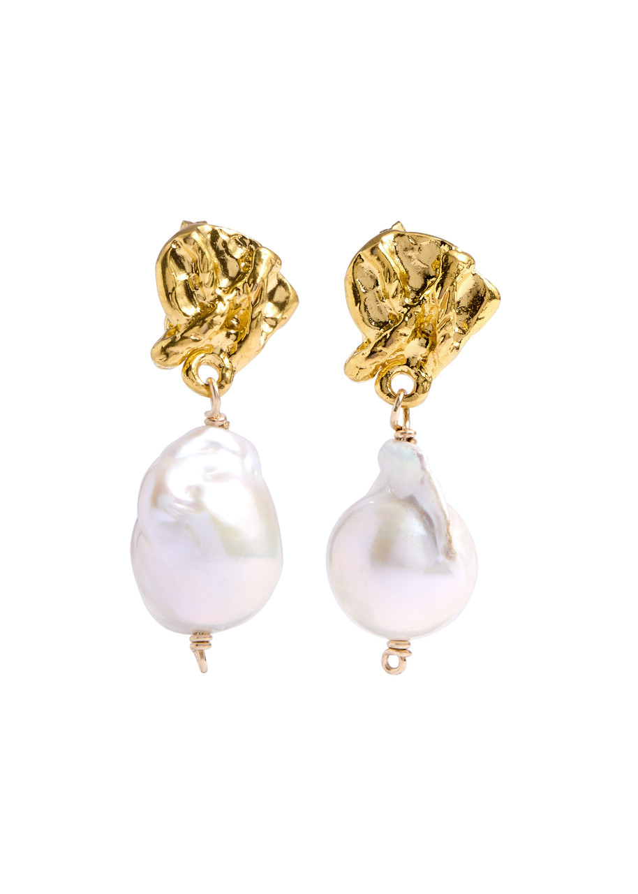Alighieri Gold-plated The Fragment Of Light Baroque Pearl Drop Earrings In Pearl