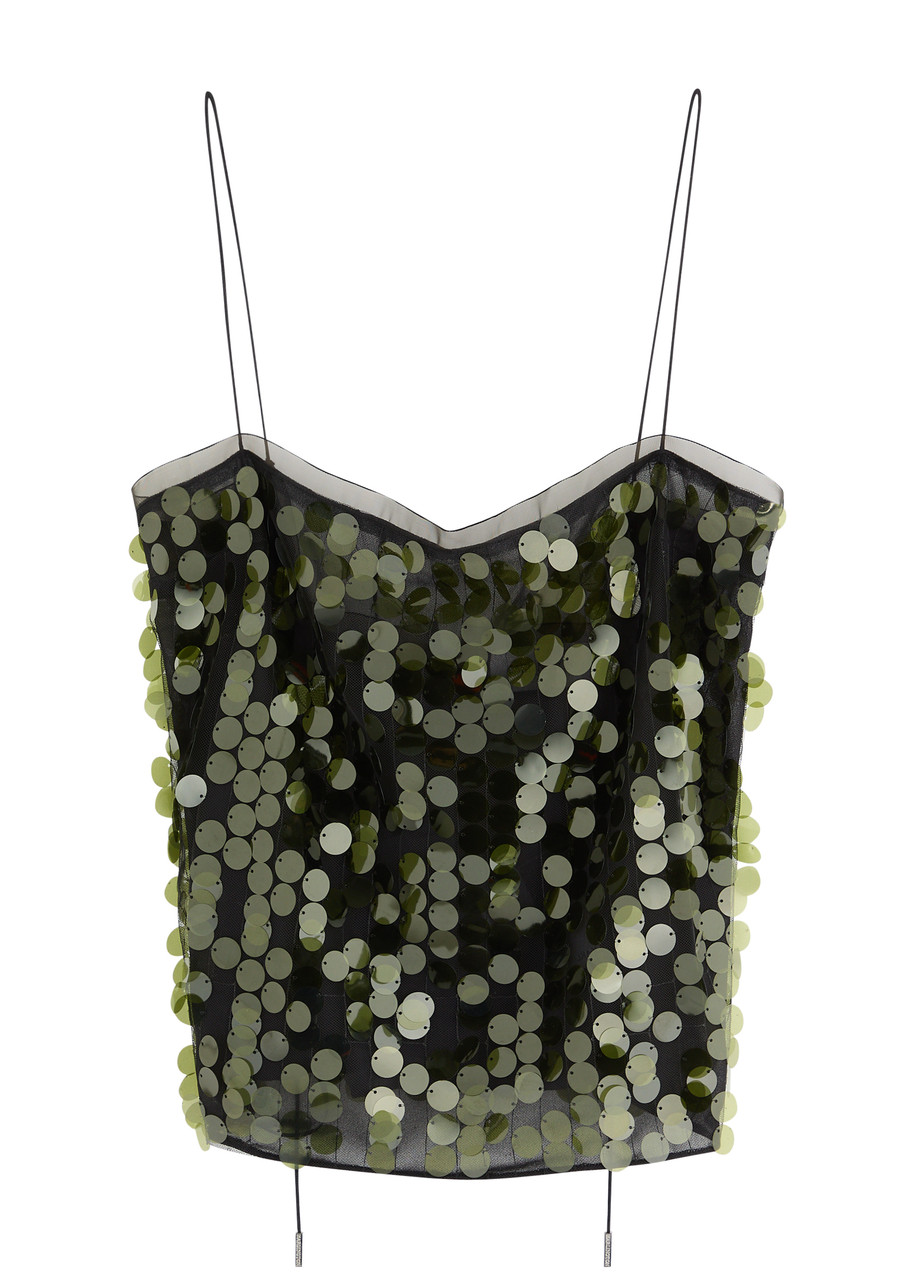 16 Arlington Suero Sequin-embellished Tulle top - Dark Green - 12 (UK12 / M)