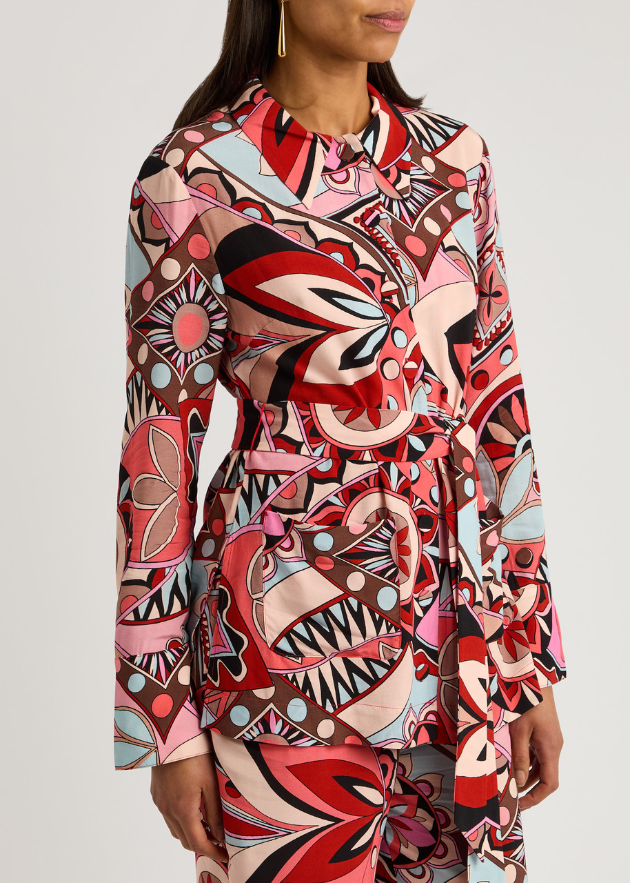 Rixo London Rixo Aurelio Printed Belted Crepe Shirt In Multicoloured