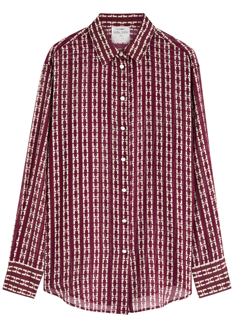 Shop Forte Forte Forte_forte Printed Cotton-blend Voile Shirt In Burgundy