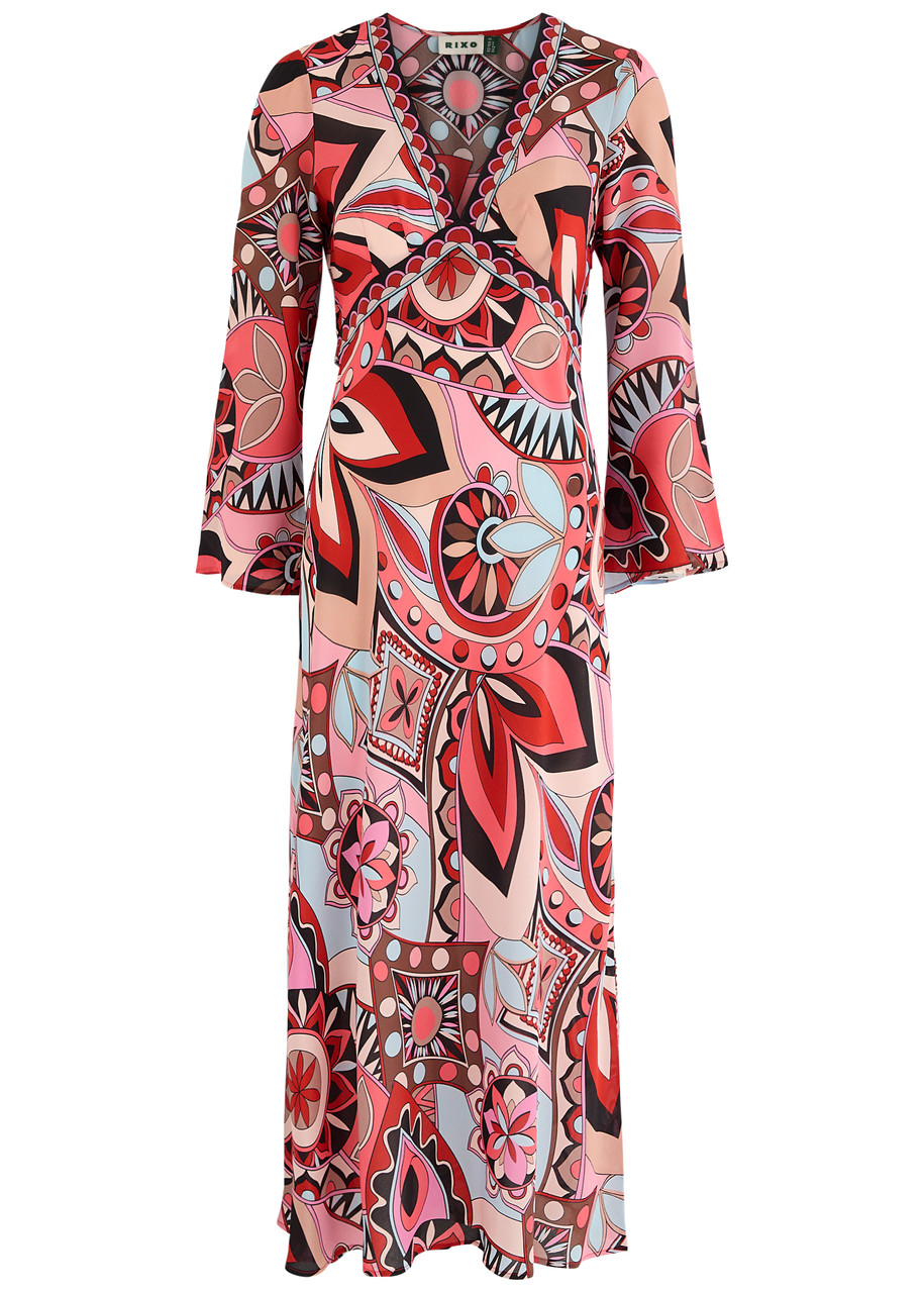 Rixo Tania Printed Silk Midi Dress - Multicoloured