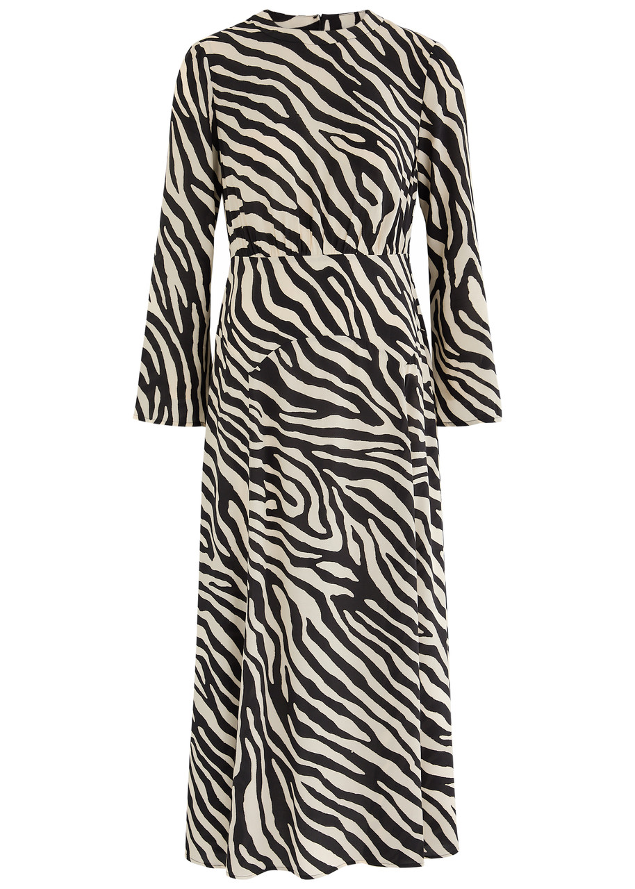 Rixo Suzanne Zebra-print Woven Midi Dress - Black And White - 18 (UK18 /xxl)