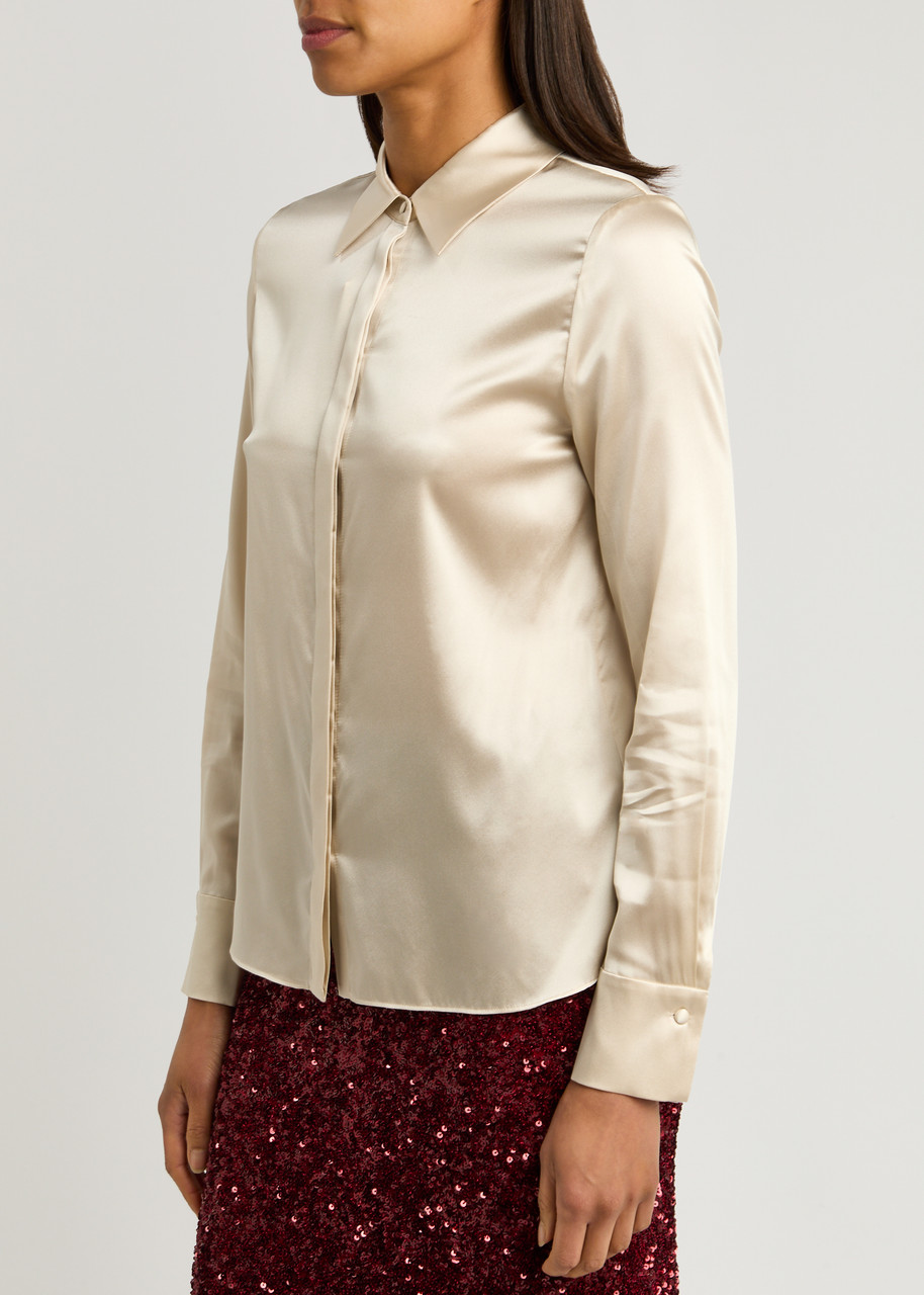 Alice And Olivia Alice + Olivia Brady Stretch-silk Shirt In Cream