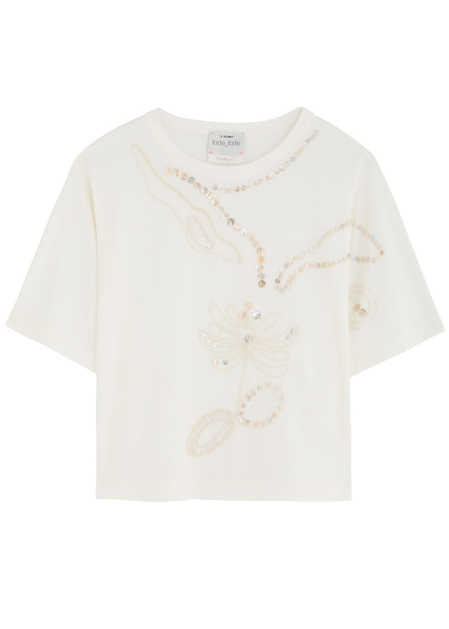 Forte_forte Embellished Cotton T-shirt - White - 4 (UK 14 / L)
