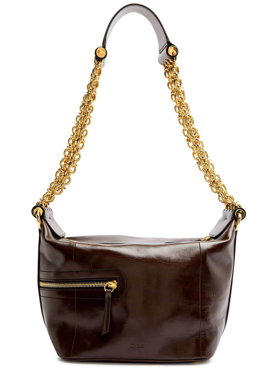 Chloé Chloe Glossed Leather Camera Bag In Dark Brown