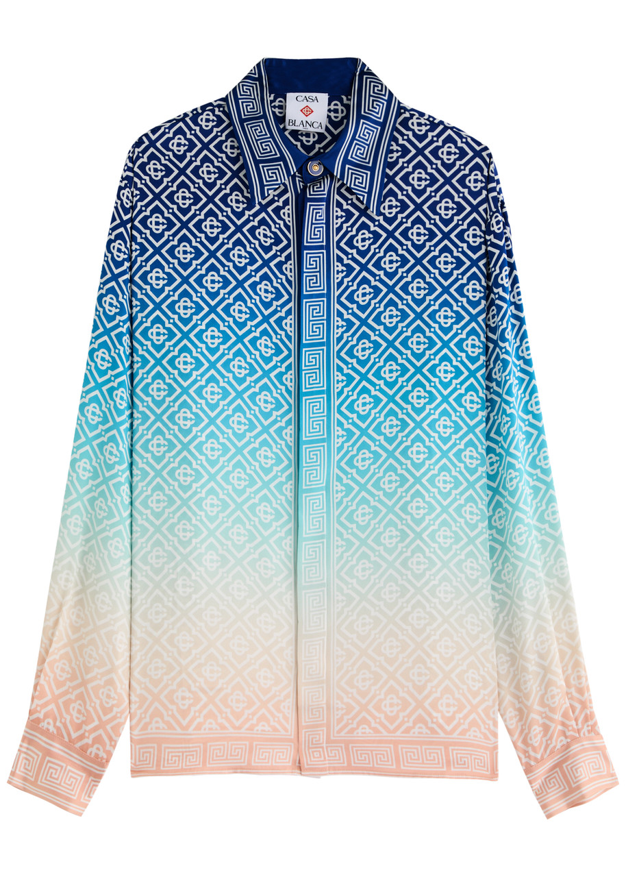 Casablanca Logo-monogrammed Silk-satin Shirt - Blue