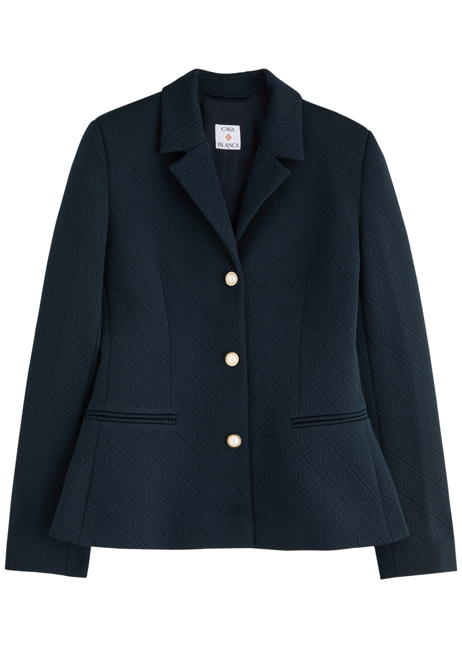 Casablanca Monogram-jacquard Single-breasted Jacket In Navy
