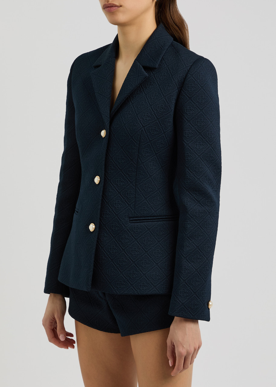 Casablanca Monogram-jacquard Single-breasted Jacket In Navy