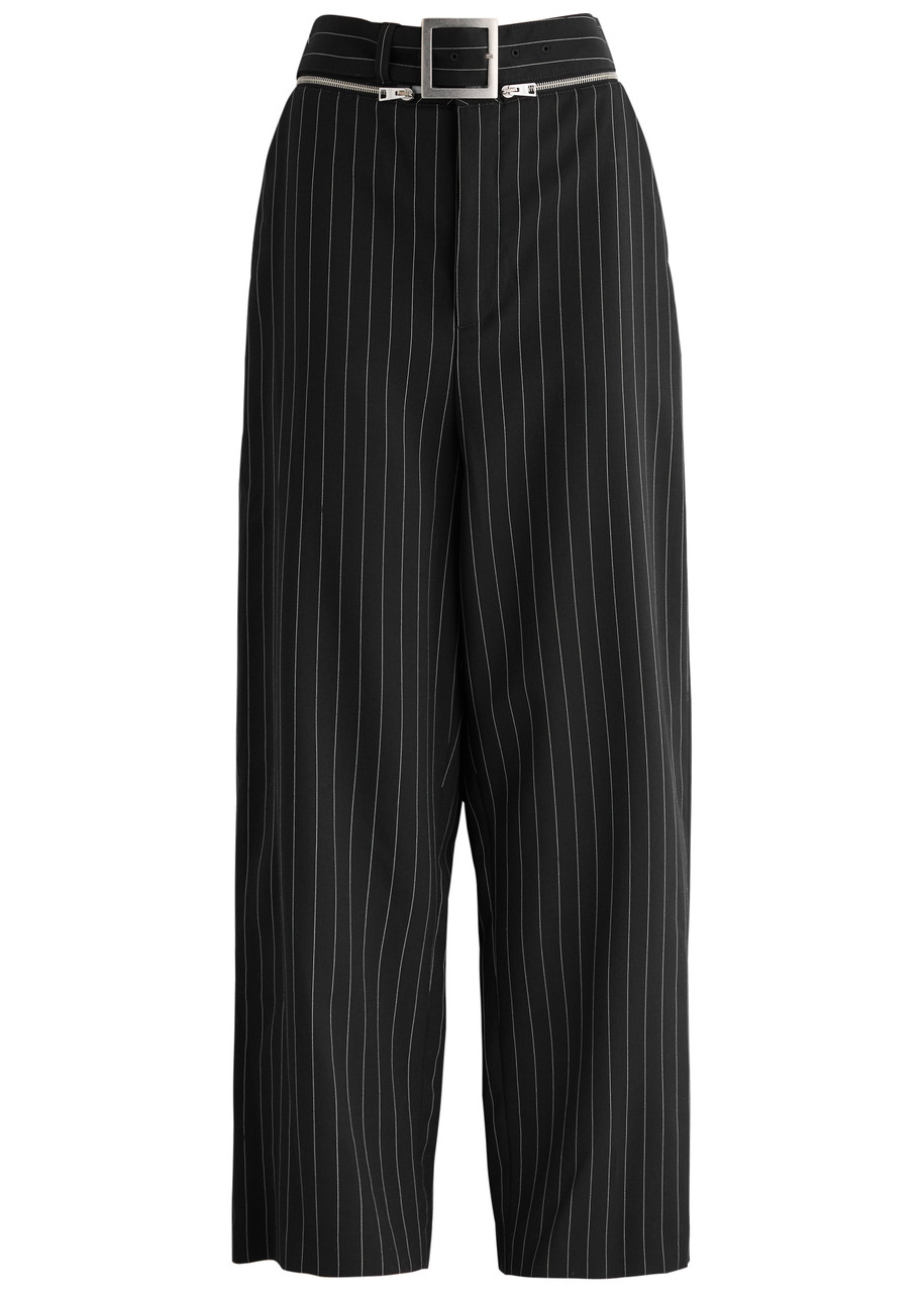 Jean Paul Gaultier Pinstripe Wool Tailored Trouser With Zip Off Belt In Black And White