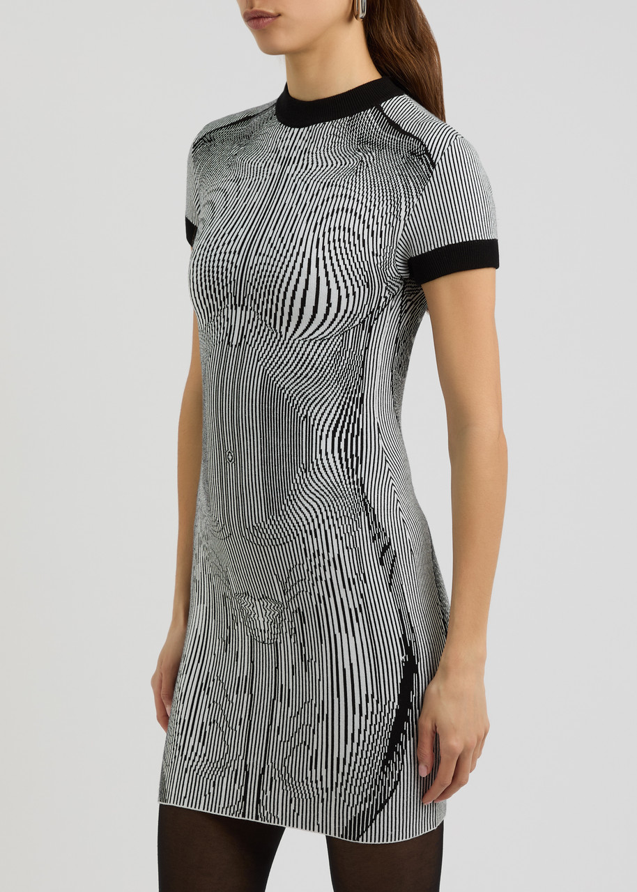Jean Paul Gaultier Short Dress In Black And White Striped Jacquard Viscose In White And Black