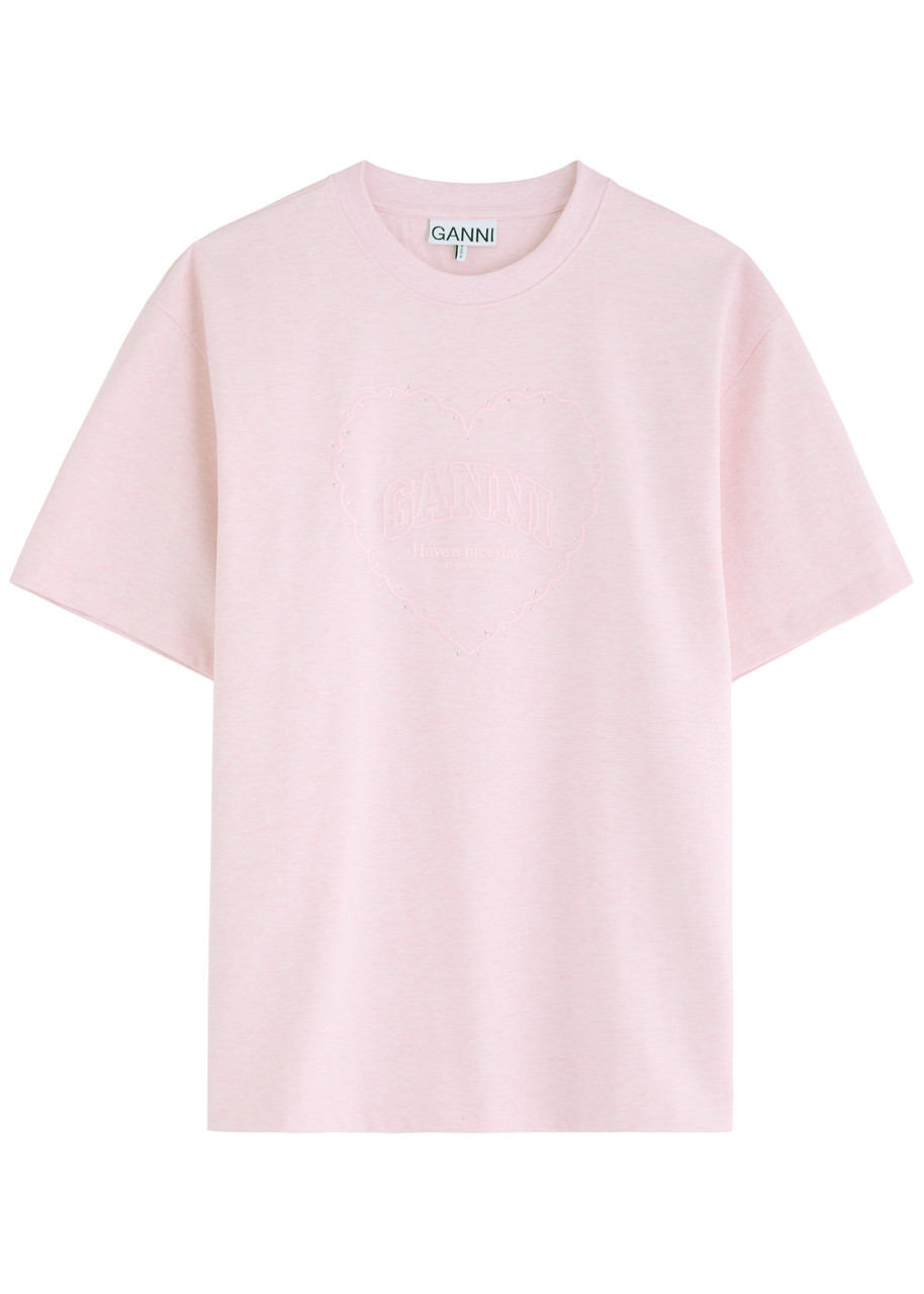 Ganni Logo-embroidered Cotton T-shirt - Pink - L (UK14 / L)