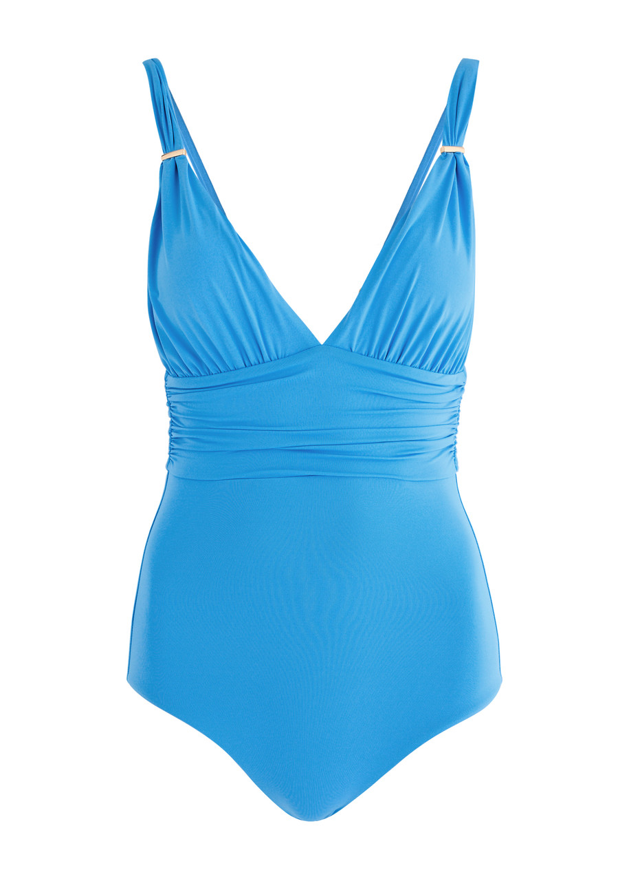 Melissa Odabash Panarea Plunge Swimsuit - Blue - 38 (UK6 / XS)