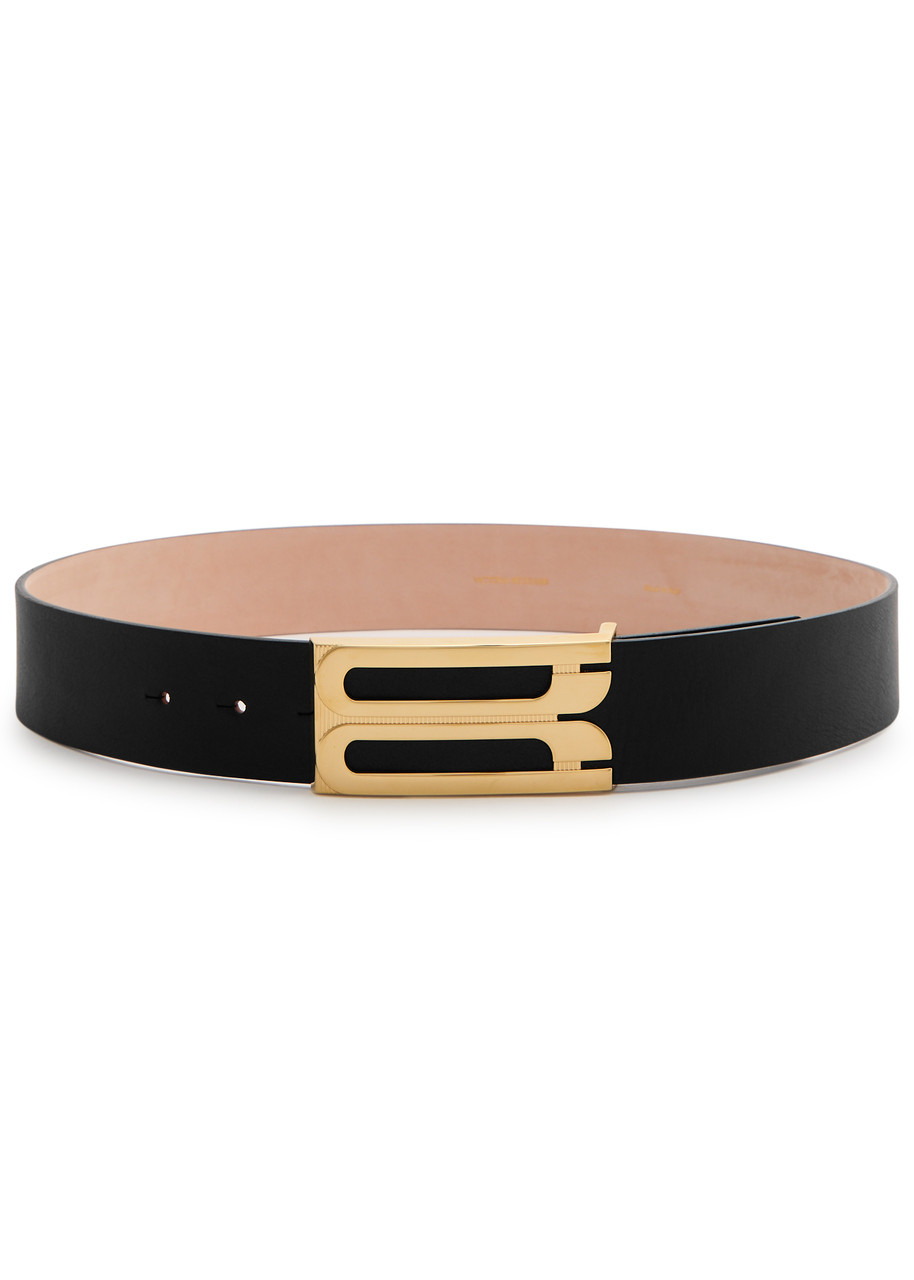 Victoria Beckham Adjustable Oversized Belt Gold-tone Buckle In Black