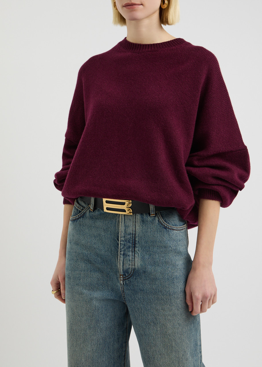 Victoria Beckham Adjustable Oversized Belt Gold-tone Buckle In Black