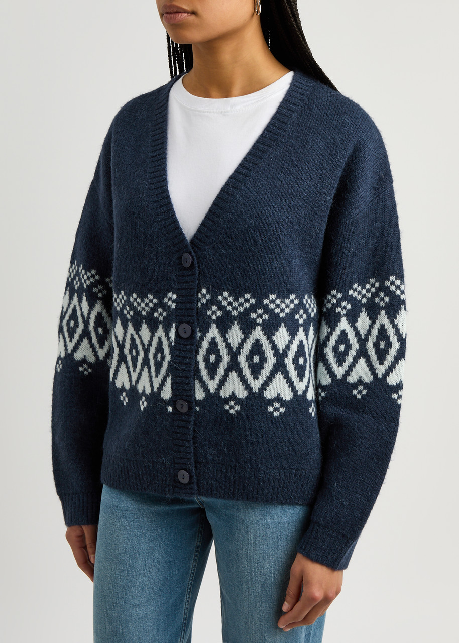 Kitri Felicia Fair Isle Knitted Cardigan In Navy