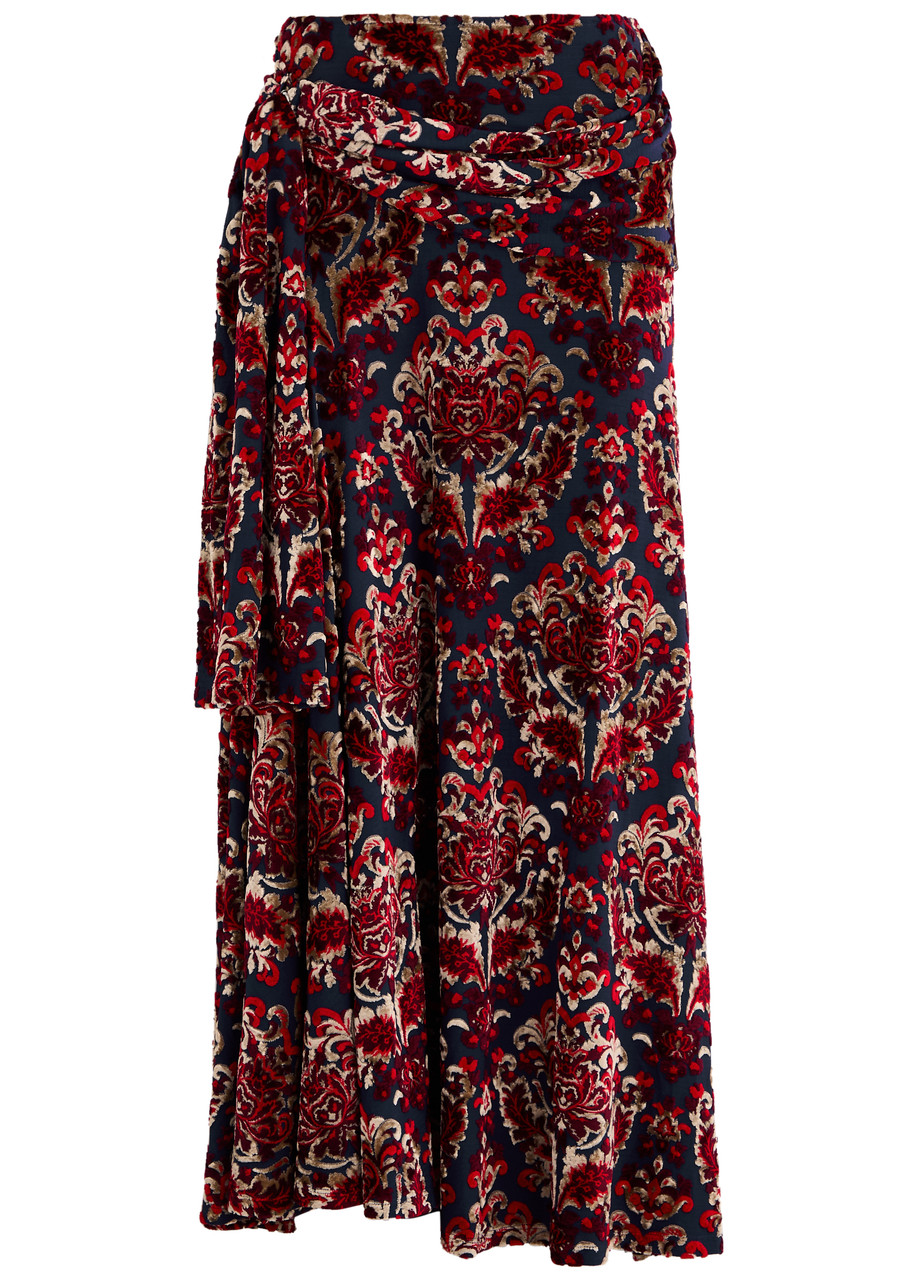Rabanne Velvet Devoré Midi Skirt - Multi Print - 36 (UK8 / S)
