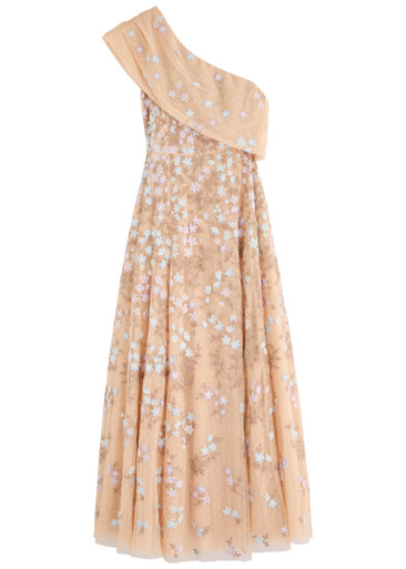 NEEDLE & THREAD: Everett Bloom floral-embroidered one-shoulder tulle gown