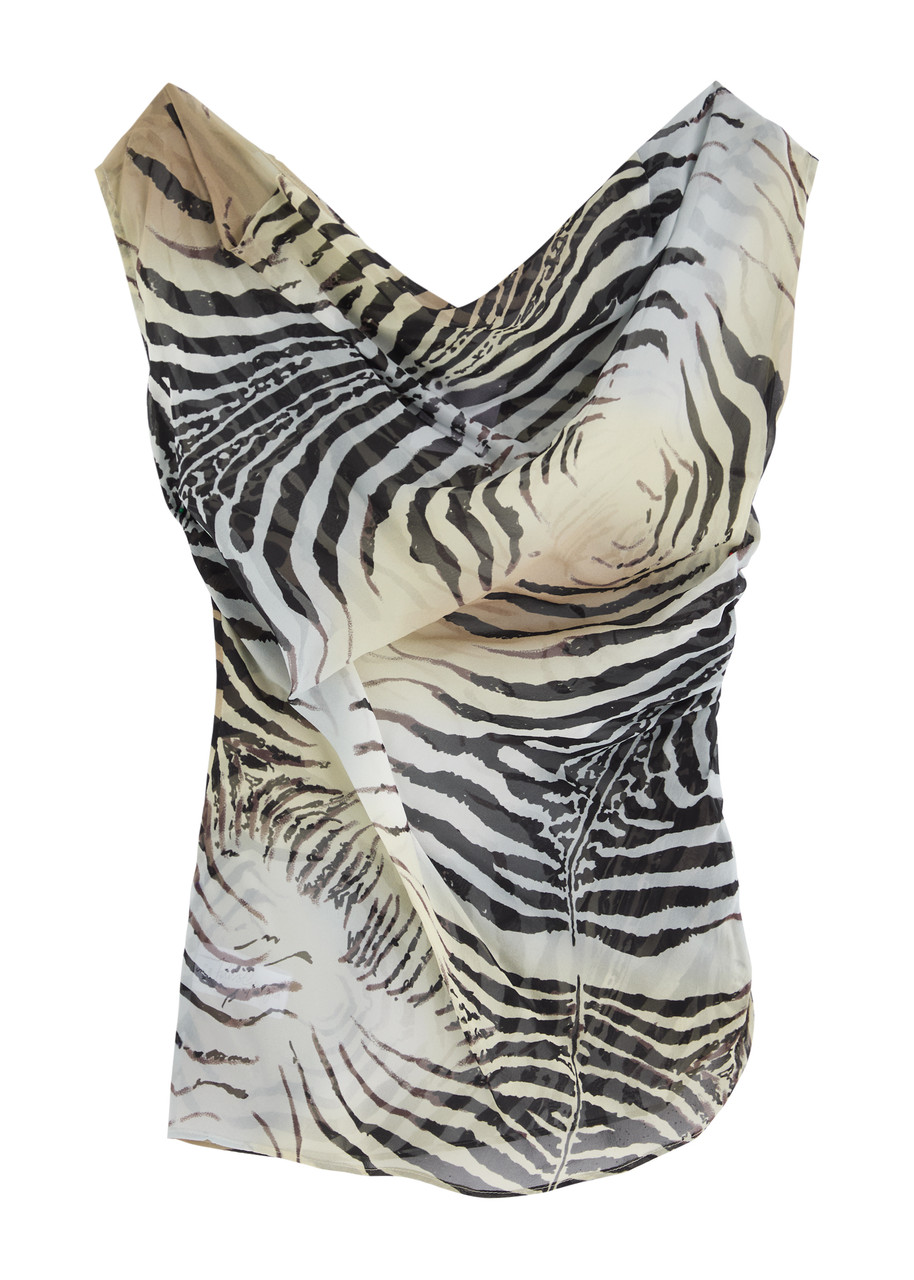 Paris Georgia Liquid Zebra-print Silk-chiffon top - Black
