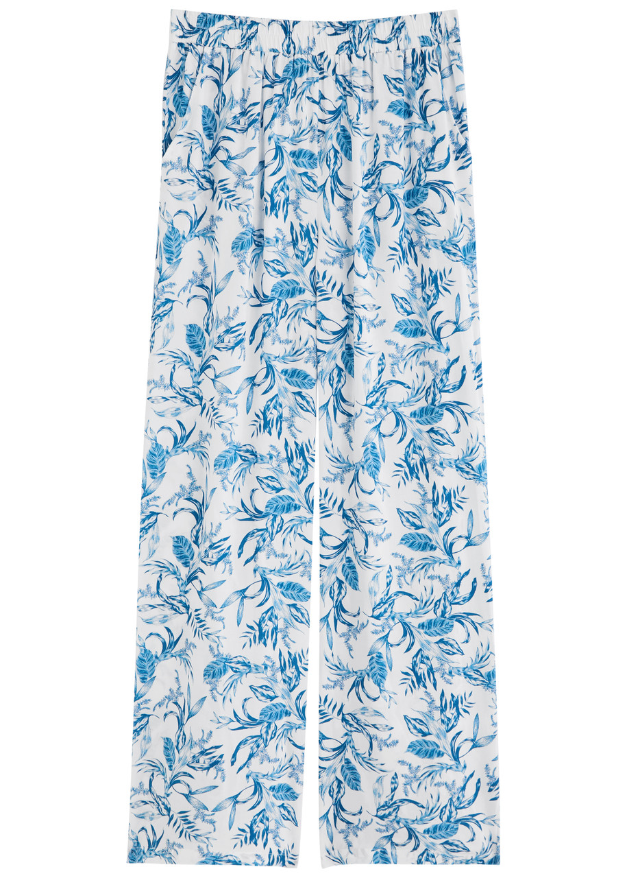 Melissa Odabash Olivia Floral-print Wide-leg Trousers In Blue