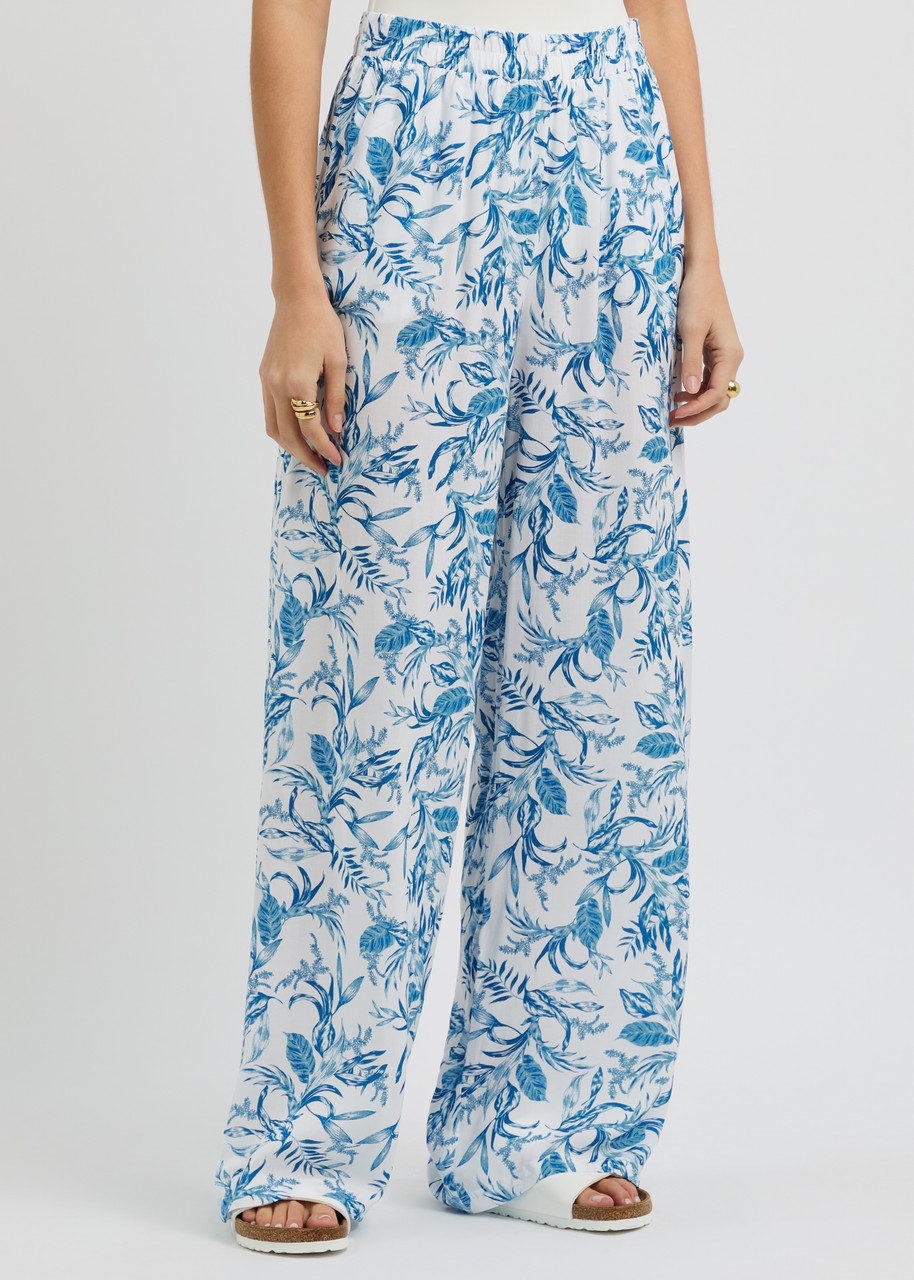 Melissa Odabash Olivia Floral-print Wide-leg Trousers In Blue