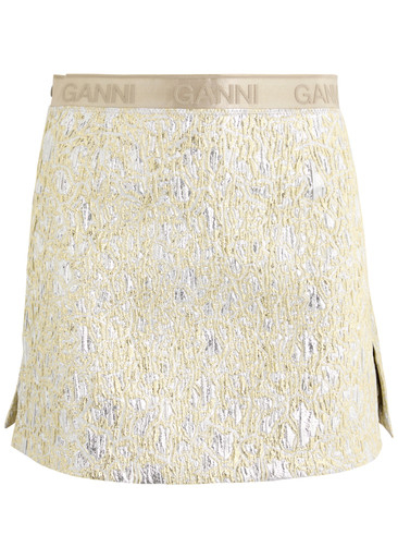 GANNI Metallic-weave cloqué mini skirt | Harvey Nichols