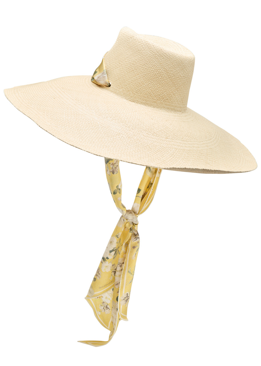Zimmermann Scarf-embellished Straw Sun Hat In Multi Floral