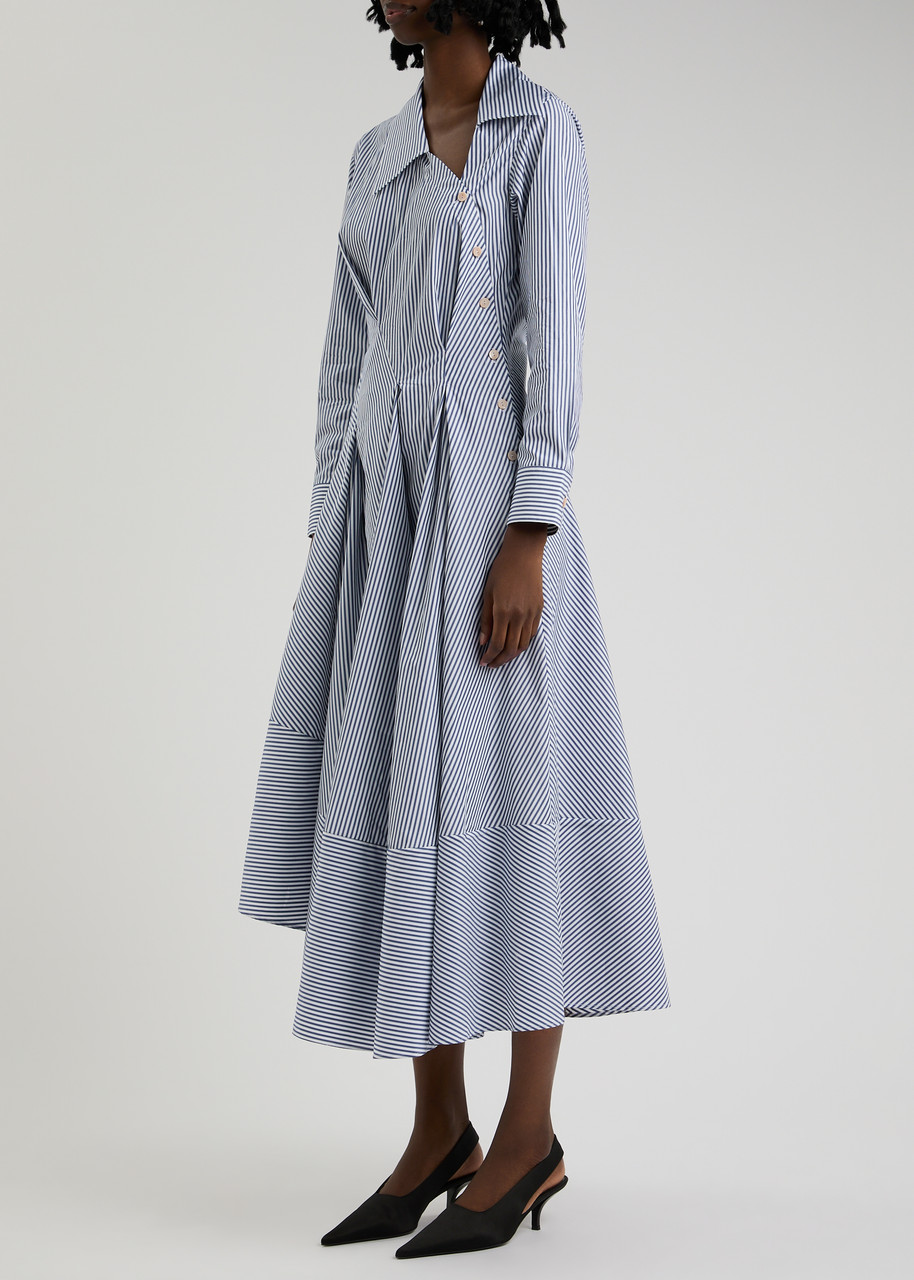 Palmer Harding Palmer//harding Hold Close Cotton-poplin Midi Shirt Dress In Blue And White