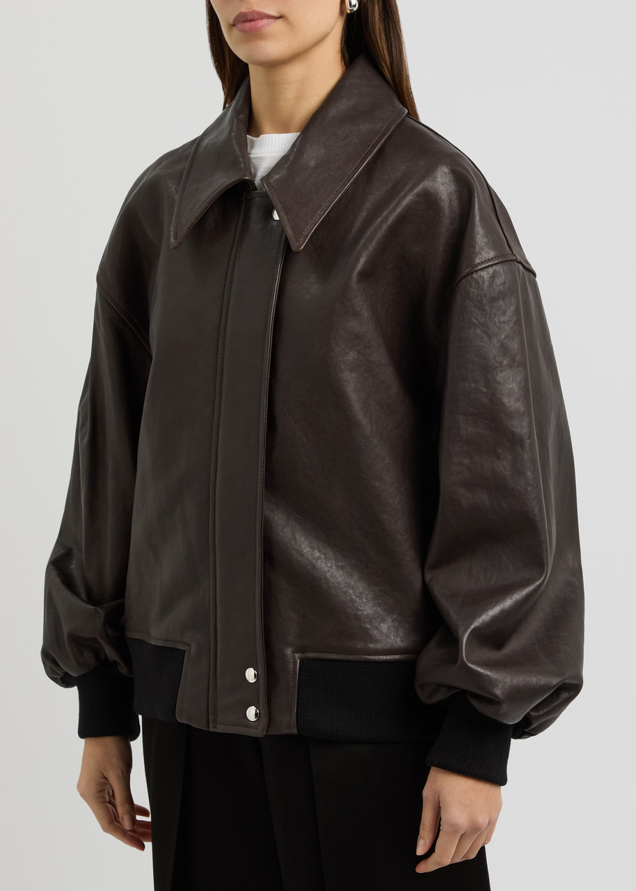 Khaite Shelman Leather Bomber Jacket In Brown Dark