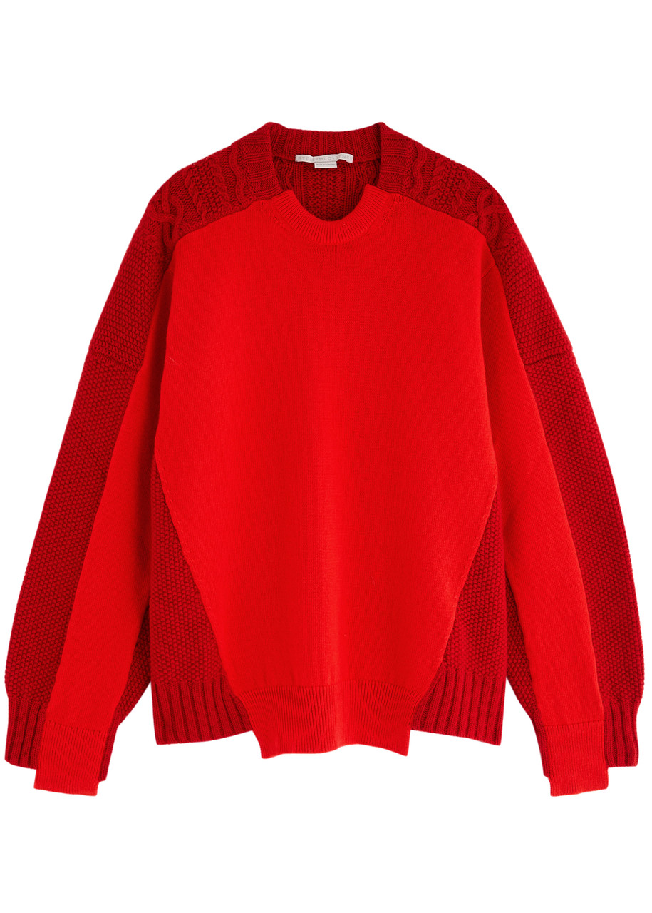 Stella Mccartney Layered-effect Cable-knit Wool Jumper In Multicoloured 1